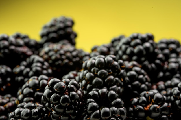 Reife Brombeeren auf gelbem Grund