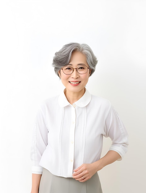 Reife formelle asiatische Frau auf weißem Hintergrund