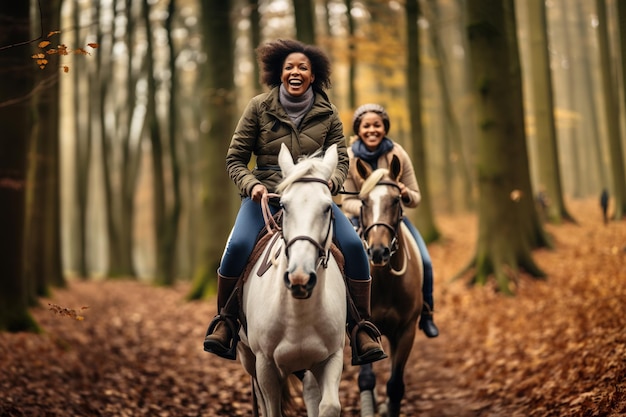 Reife Frauen reiten in einem Park