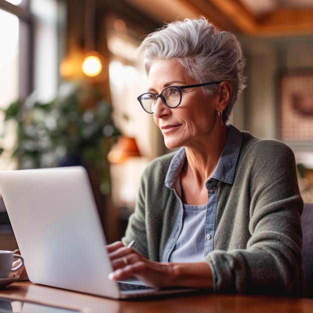 Reife Frauen schauen sich Online-Bildung an