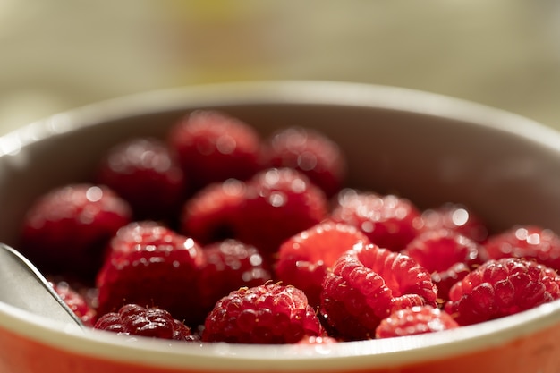 Reife Himbeeren in einer Schüssel zum Essen