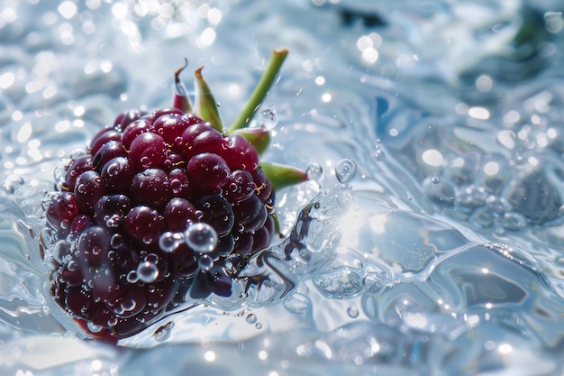 Reife Himbeeren treiben in klarem Wasser