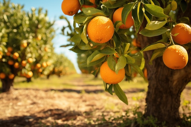 Reife Orangen auf einem Baum im Obstgarten