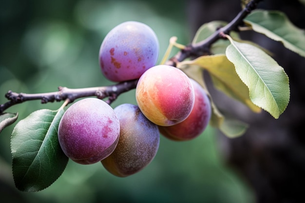 Reife Pflaumen auf einem Baumzweig im Herbst Generative KI