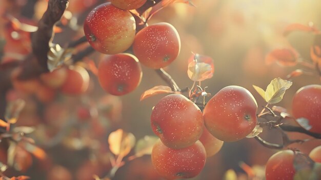 Reife rote Äpfel auf Apfelbäumen im Garten, bereit zur Ernte, mit Copyspace für Text