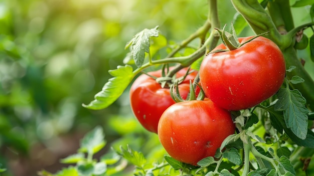 Reife rote Tomaten auf dem grünen Laubhintergrund hängen an der Rebe eines Tomatenbaums im Garten