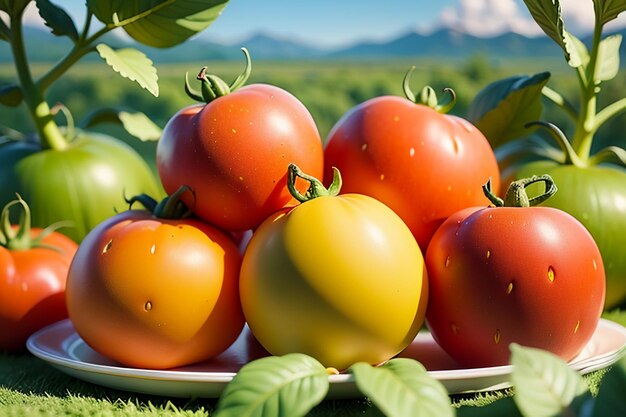 Reife rote Tomaten sind Leute, die gerne leckeres Gemüse, Obst, organisches, grünes, sicheres Landwirtschaftsprodukt essen.