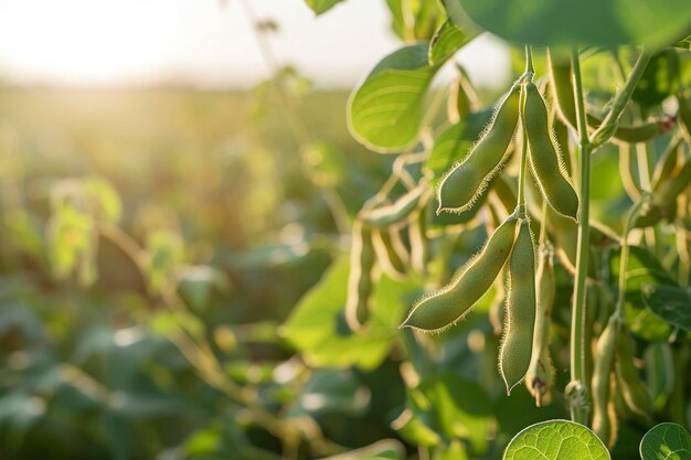 Foto reife sojabohnenpflanze mit für die ernte bereit stehenden hülsen