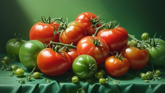 Reife Tomaten auf grüner Leinwand