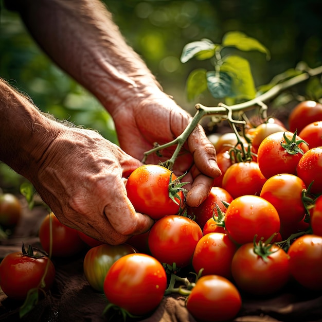 Reife Tomaten aus einem Hinterhofgarten ernten