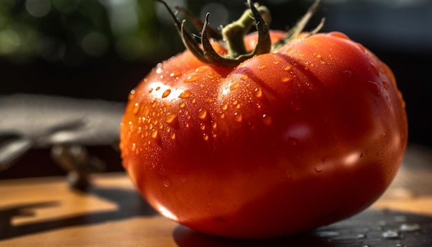 Reife Tomatentropfen mit taufrischem, von KI erzeugtem Salatmehl