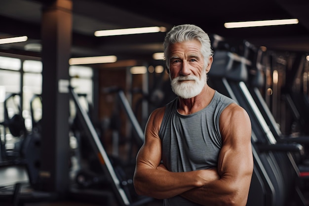 reifer älterer Mann im Fitnessstudio