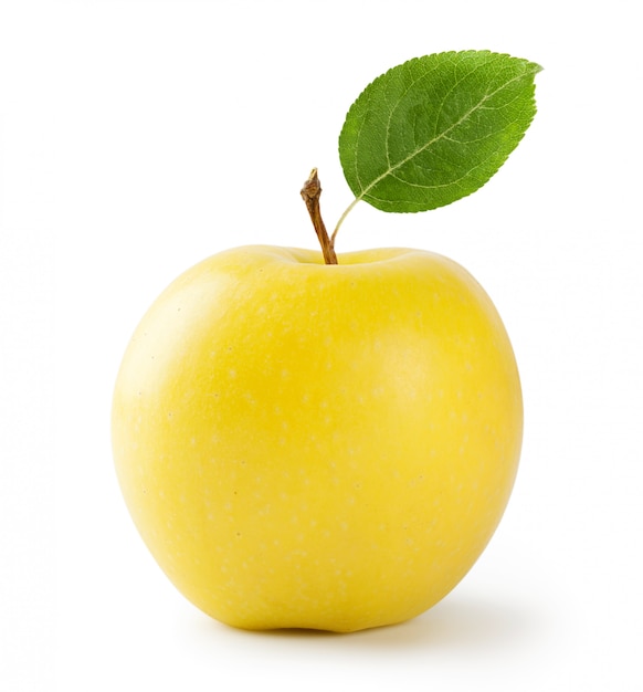 Reifer gelber Apfel mit Blatt