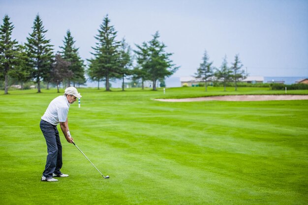 Reifer Golfer auf einem Golfplatz