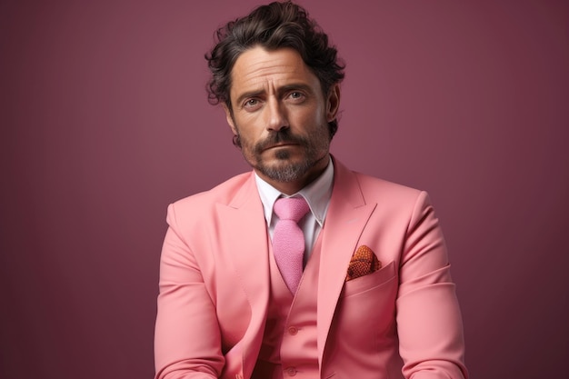 Reifer Mann im eleganten rosa Anzug