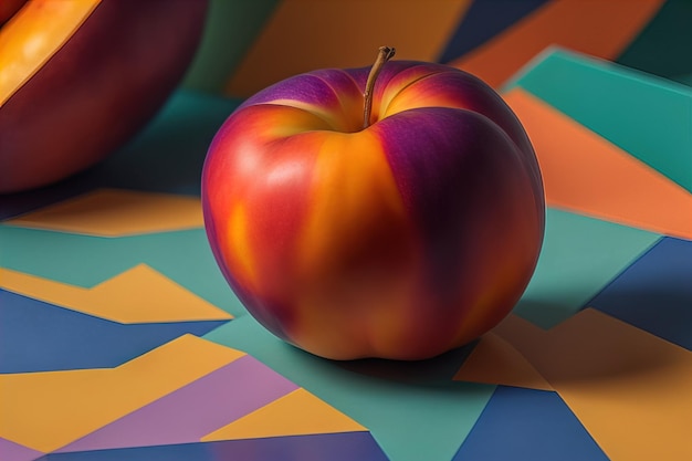 Foto reifer roter pfirsich auf einem farbenfrohen hintergrund