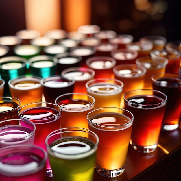 Foto reihe von farbenfrohen kaltgetränken, sommerparty-erfrischungen an der bar