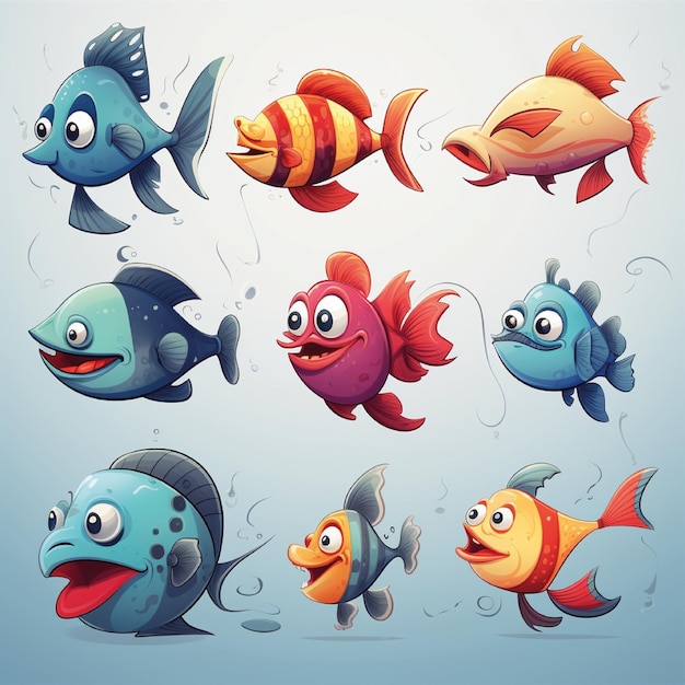 Reihe von Fisch-Cartoon-Illustrationen