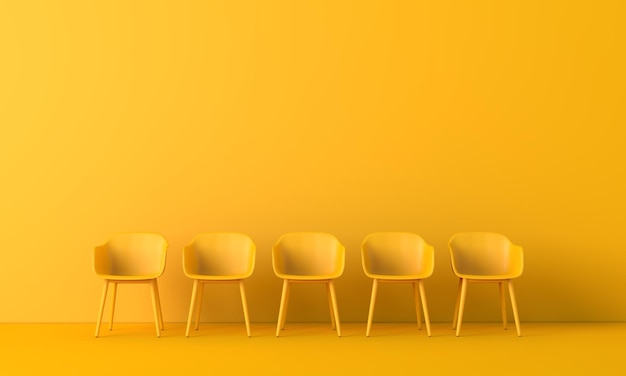 Reihe von gelben stühlen geschäftskonzept d-rendering