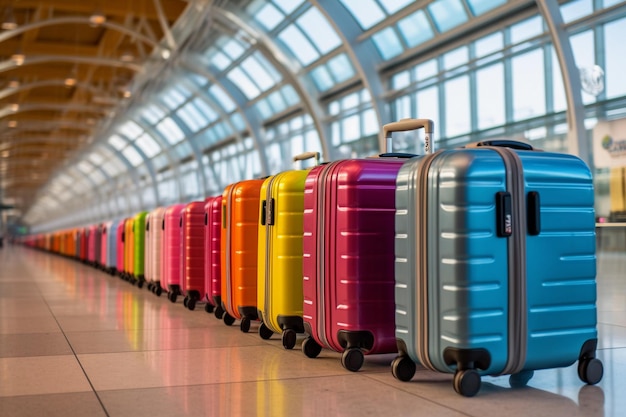 Reihe von Koffern an einem Flughafen im Sommer Reiseurlaub und Urlaubskonzept