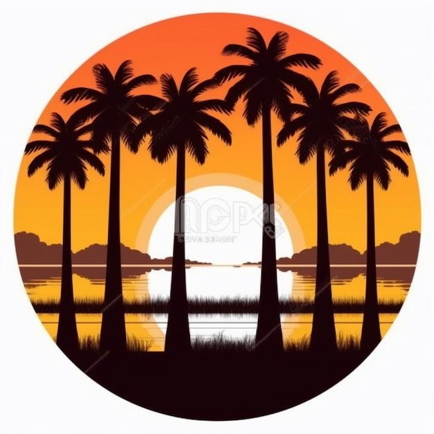 Reihe von Palmensilhouetten vor einem Sonnenuntergang
