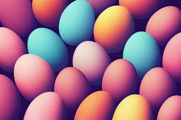 Reihen von Ostereiern in einer Vielzahl von Farben. Die Eier sind fachmännisch arrangiert und schaffen ein optisch atemberaubendes Bild