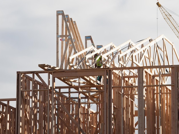 Reihenhausbau mit Holzrahmenbau.