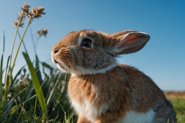 Rein blauer Himmel Hintergrund mit einem Kaninchen