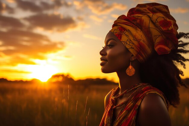 La reina africana en el tranquilo atardecer de la sabana