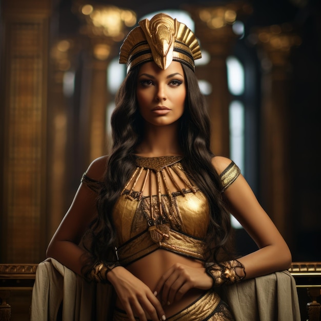 La reina Cleopatra de Egipto con su elegante atuendo regio que exuda belleza y gracia IA generativa