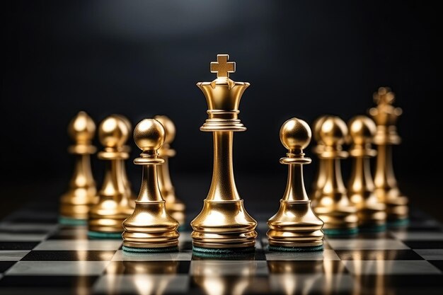 La reina de oro es la líder del ajedrez en el juego a bordo Concepto de negocios IA generativa