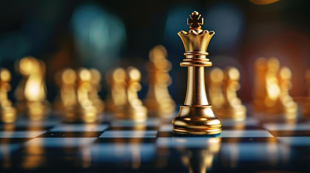 La reina de oro en el tablero de ajedrez encarna el liderazgo y la estrategia