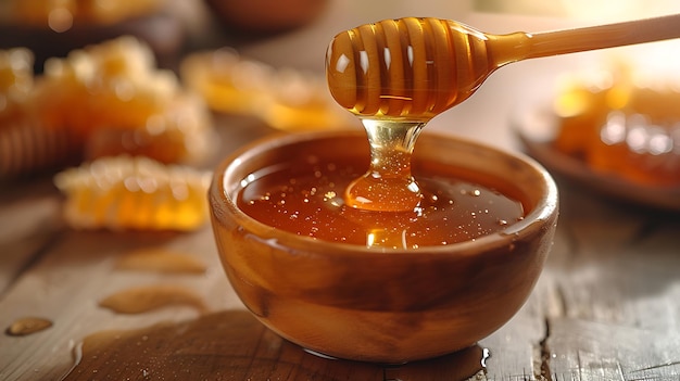 Reiner Honig in einer Schüssel auf einem Holztisch