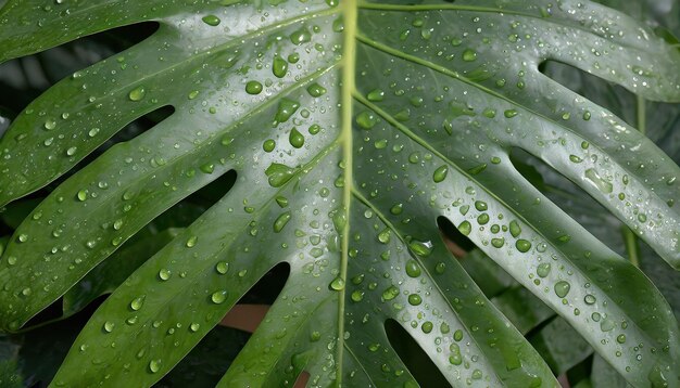 Foto reinheit der natur tropische blätter und regentropfen aus der nähe