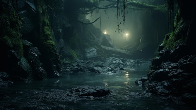 Foto reino do submundo com o rio styx e almas errantes