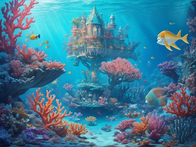 Reino subaquático dos peixes listrados do mar nadam