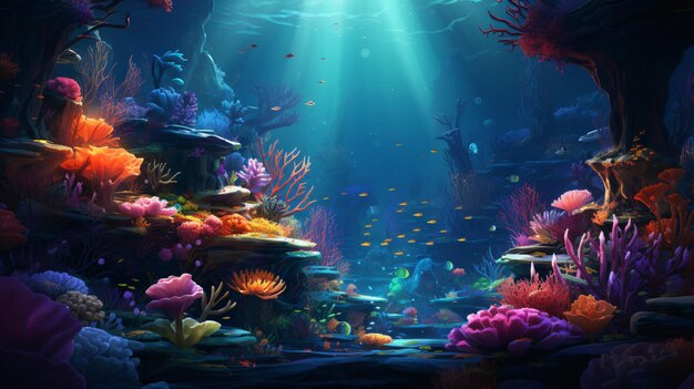 Un reino submarino inspirador lleno de vida silvestre vibrante y seres místicos