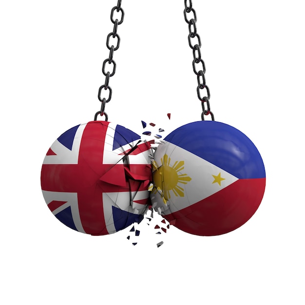 Reino Unido y Filipinas bandera bolas políticas chocan entre sí 3D Rendering