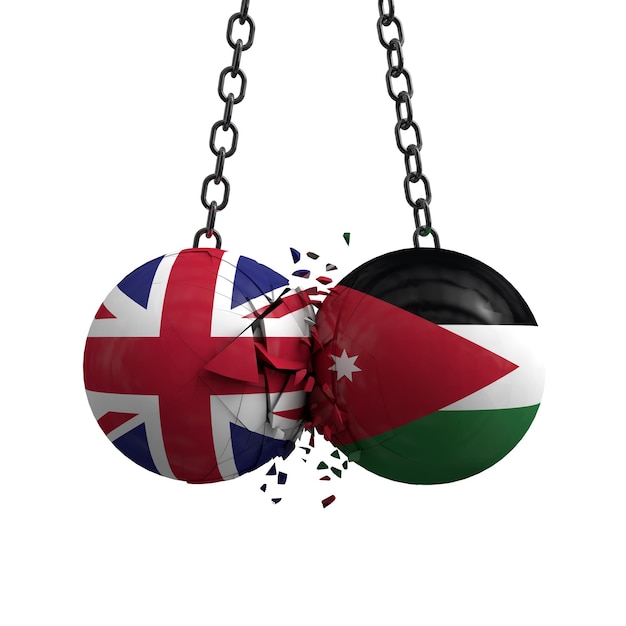 Reino Unido y Jordania bandera bolas políticas chocan entre sí 3D Rendering