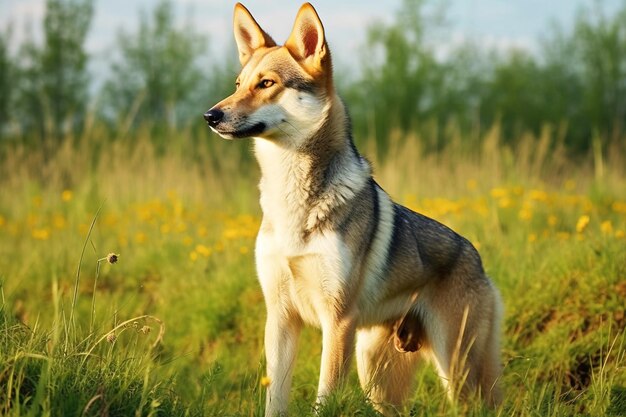 Reinrassige schöne Hunderasse tschechoslowakischer Wolfshund Hintergrund Natur