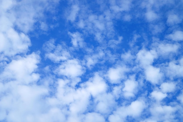 Reinweiße Altocumulus-Wolken verstreut am lebendigen blauen Himmel