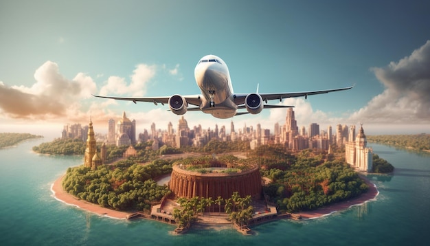 Reise die Welt Konzept Welt in einem See Split Ansichten von Meer Insel Stadt Flugzeug
