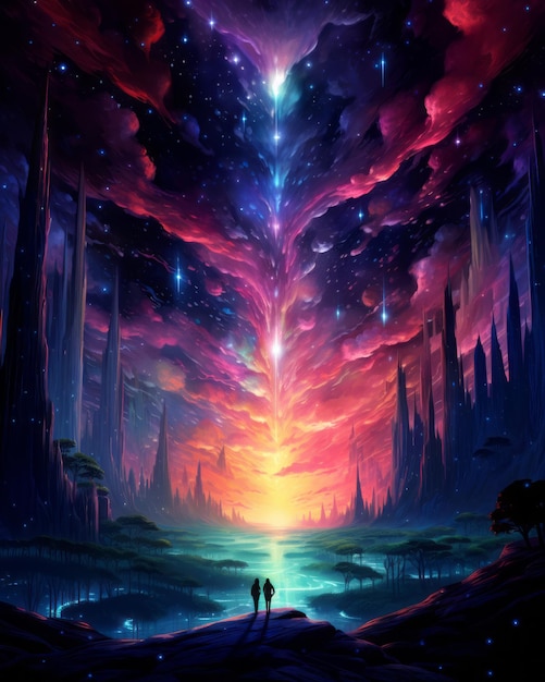 Reise ins psychedelische Königreich Erforschung des Weltraums x Aurora Sternenbeobachtung des Universums und Begegnung