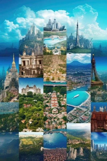 Reise- und Tourismus-Collage-Attraktionen der Welt