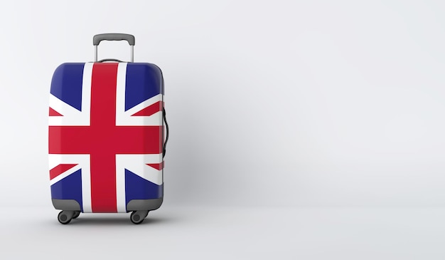 Reisekoffer mit der Flagge des britischen Urlaubsziels 3D-Rendering