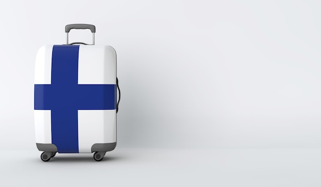 Reisekoffer mit der Flagge Finnlands Urlaubsziel 3D Render