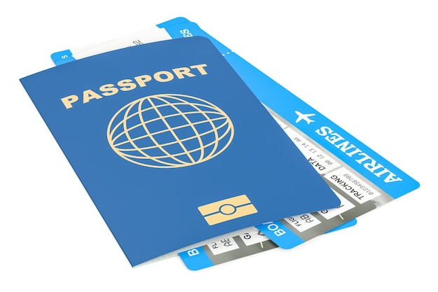 Reisekonzept Reisepass und Tickets 3D-Rendering