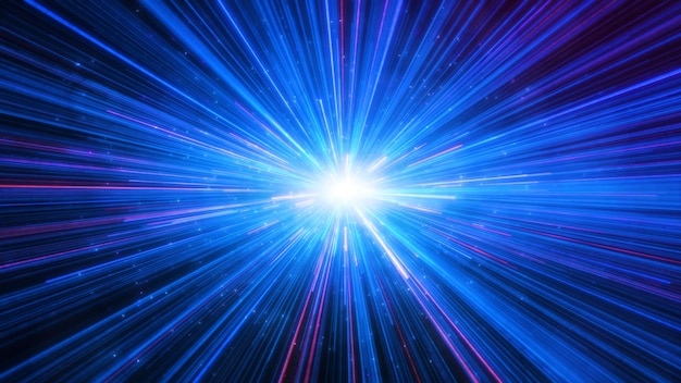 Reisen Sie durch Sterne Trails blau rot leuchtende Linie Abstrakter Hyperspace-Sprung im Universum