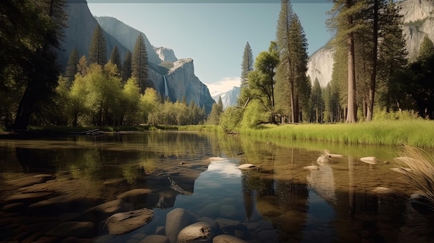 Reisen Sie ins Yosemite Valley, ein Paradies für Naturliebhaber im Herzen Kaliforniens. Generiert von KI