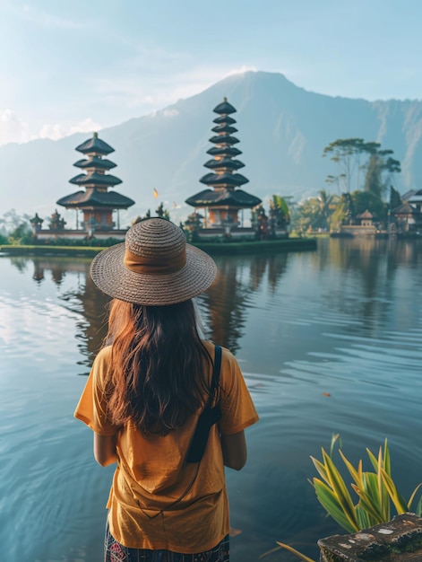 Foto reisende erkunden den tempel auf bali